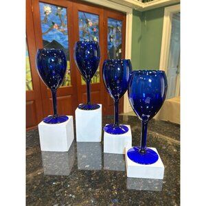 Cobalt Blue Stemmed Wine Glasses.